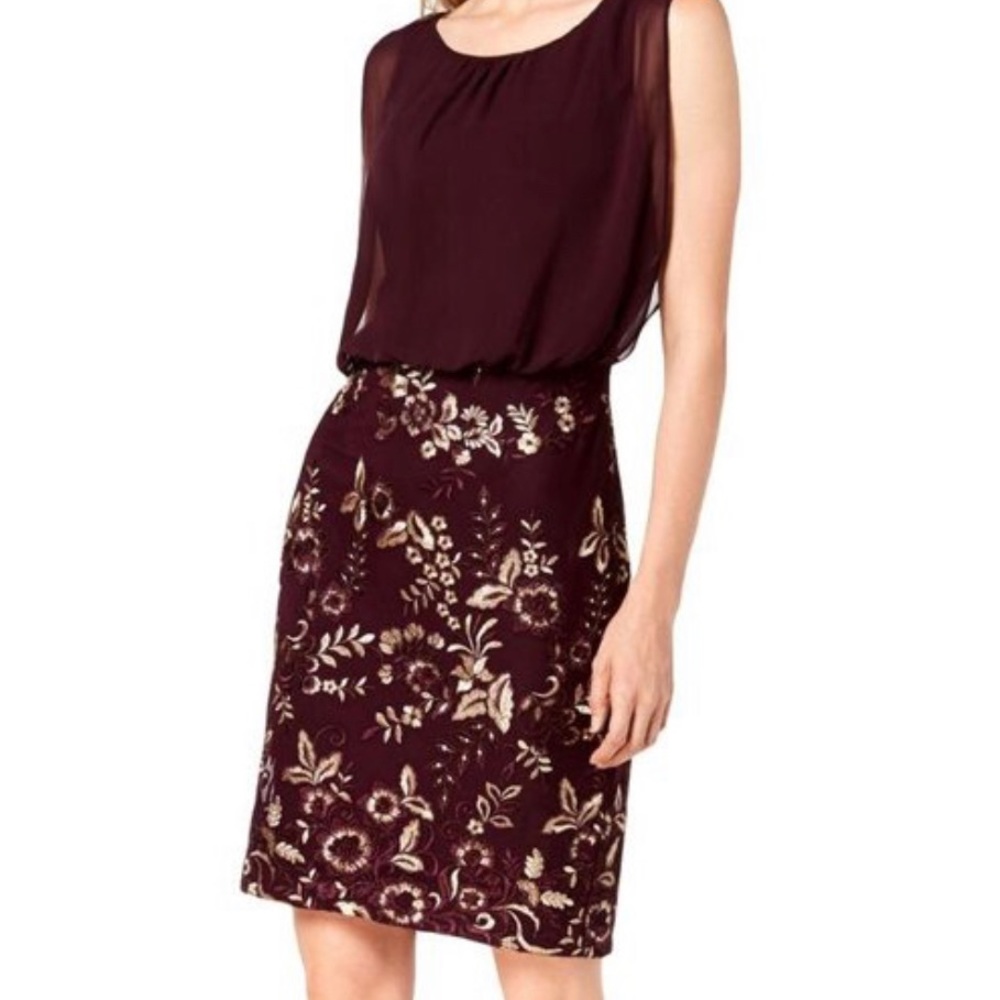Calvin Klein Burgundy Embroidered Sleeveless Dress 14